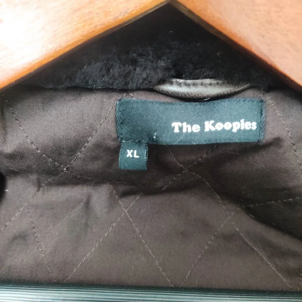 The Kooples Aviator Leather Bomber Jacket with Detachable Fur Collar in Brown XL